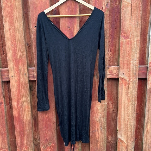 Fashion Nova Hong Kong Rushed Draw String Long Sleeve Black Dress Size L - Picture 6 of 11